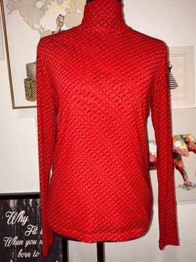 Quilted Red Turtleneck Sweater - Women